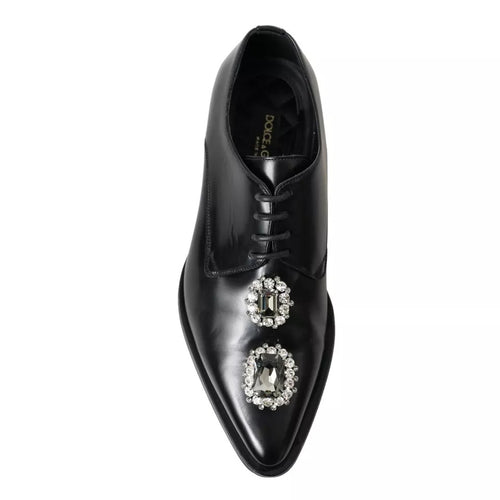 Dolce & Gabbana Black Leather Crystal Lace Up Formal Women's Shoes (Pre-Owned)