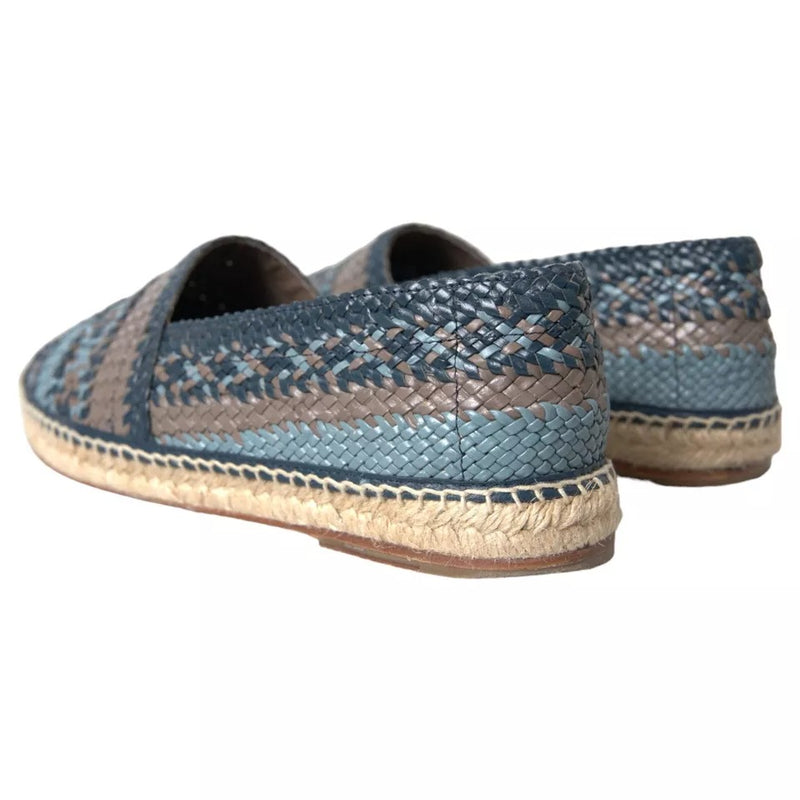 Dolce & Gabbana Blue Gray Woven Leather Buffalo Espadrille Men's Shoes (Pre-Owned)