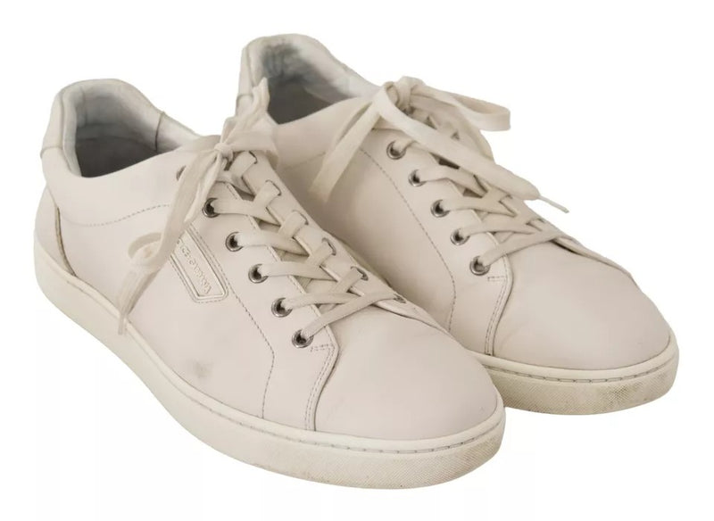 Dolce & Gabbana White Casual Leather Logo Men Sneakers Men's Shoes (Pre-Owned)