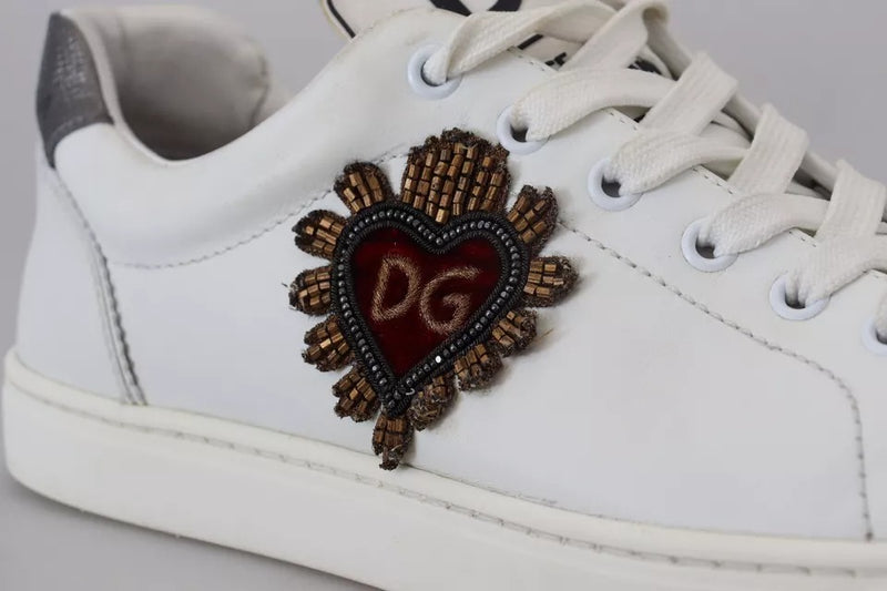 Dolce & Gabbana White Leather Heart Low Top Sneakers Casual Men's Shoes (Pre-Owned)