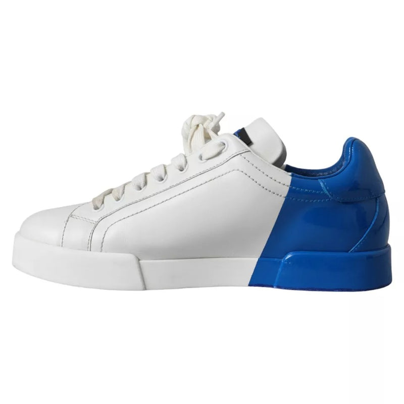 Dolce & Gabbana White Blue Leather Logo Low Top Sneakers Men Men's Shoes (Pre-Owned)