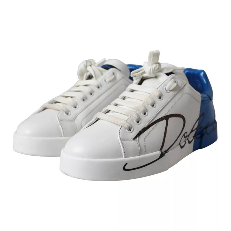 Dolce & Gabbana White Blue Leather Logo Low Top Sneakers Men Men's Shoes (Pre-Owned)