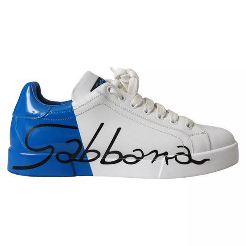 Dolce & Gabbana White Blue Leather Logo Low Top Sneakers Men Men's Shoes (Pre-Owned)