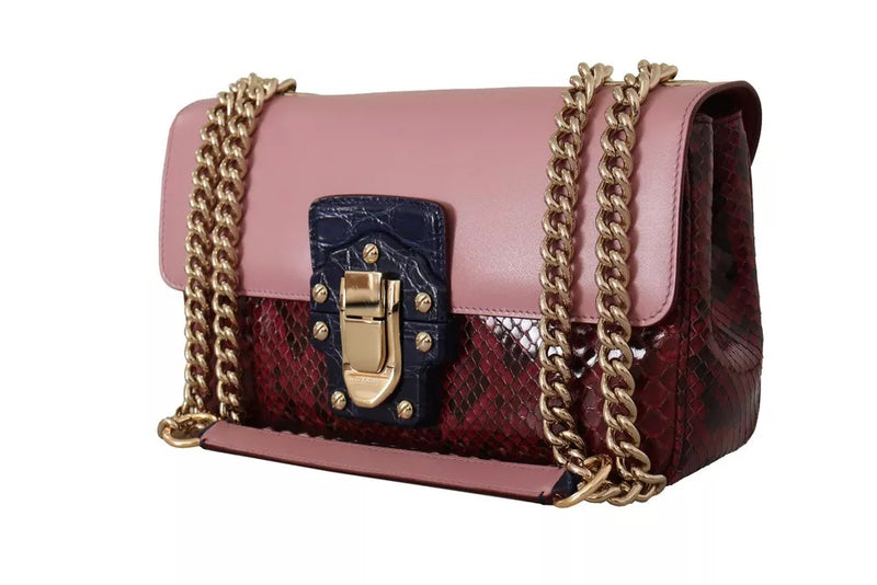 Dolce & Gabbana Pink Red Exotic Skins Gold Chain Purse LUCIA Leather Women's Bag (Pre-Owned)