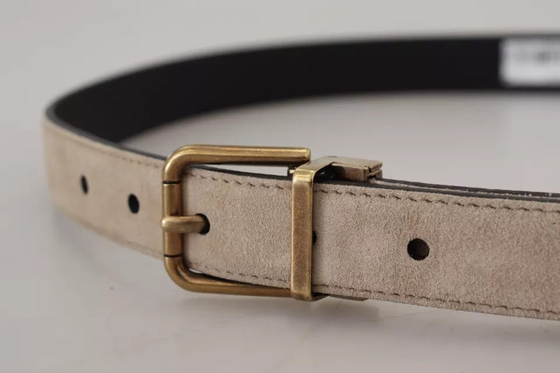 Dolce & Gabbana Beige Velvet Leather Gold Tone Metal Buckle Men's Belt (Pre-Owned)