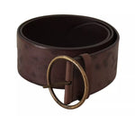 Dolce & Gabbana Dark Brown Wide Calf Leather Logo Round Buckle Women's Belt