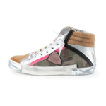 Philippe Model Army Green High-Top Sneakers with Leather Women's Accents