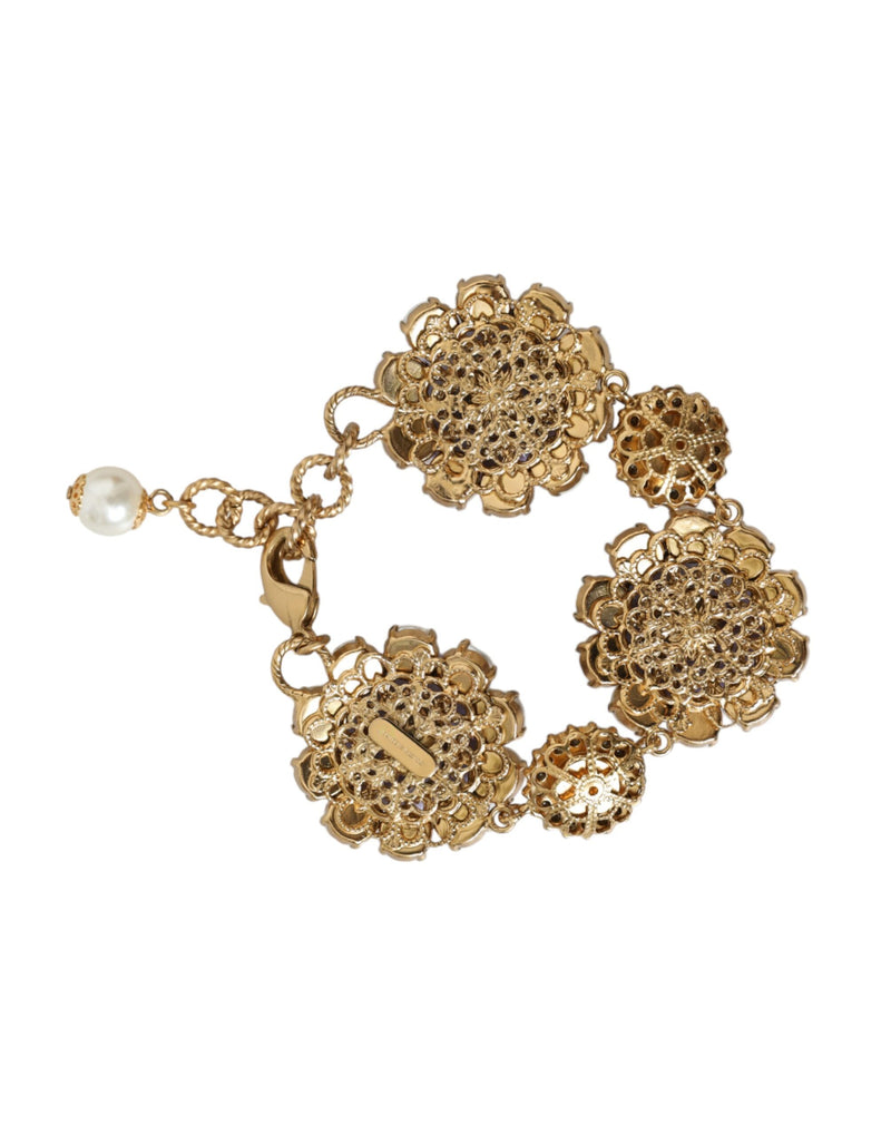 Dolce & Gabbana Gold FIORI BLOOMING Floral Baroque Crystals Women's Bracelet (Pre-Owned)