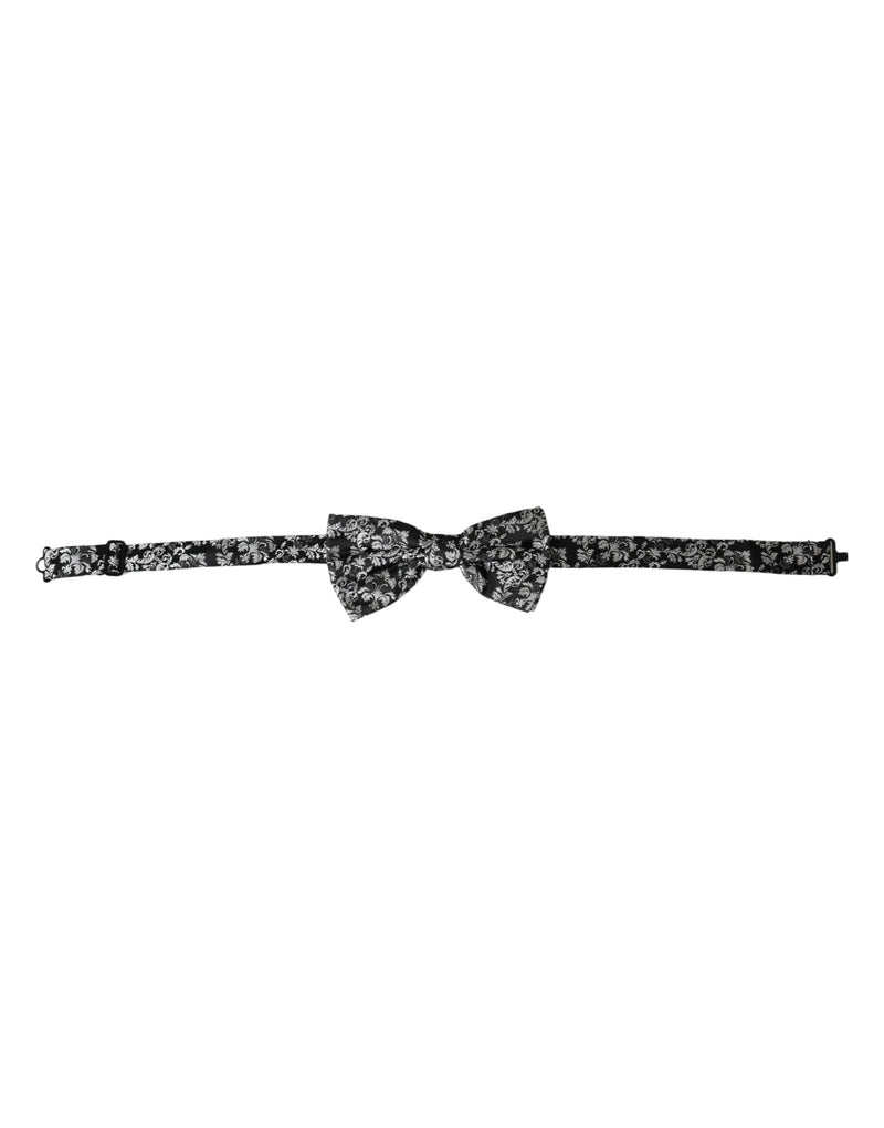 Dolce & Gabbana Black Floral Silk Adjustable Neck Men Bow Men's Tie