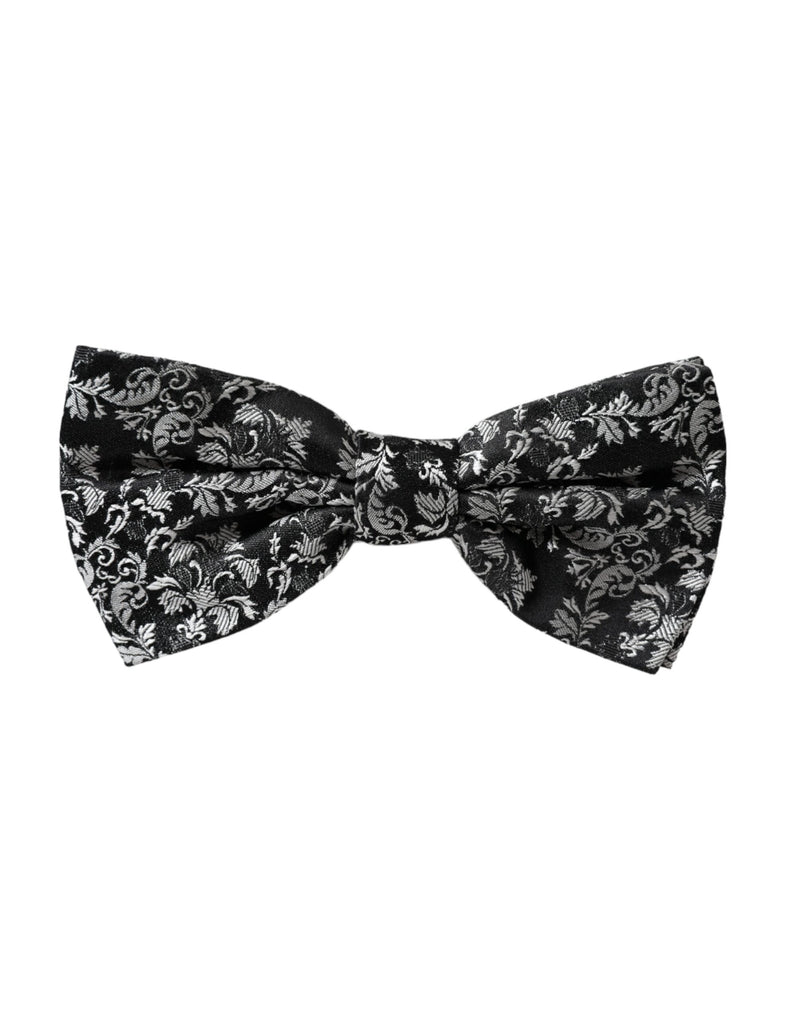 Dolce & Gabbana Black Floral Silk Adjustable Neck Men Bow Men's Tie