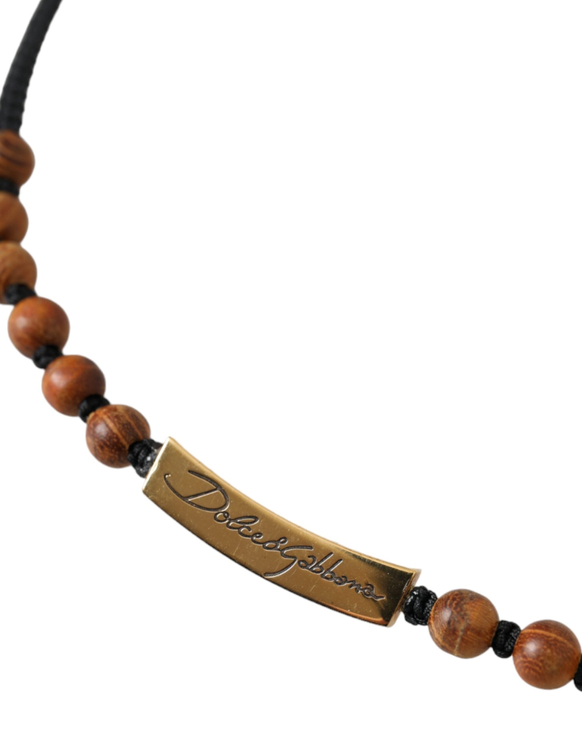 Dolce & Gabbana Black Gold Wooden Beaded Logo Men's Pendant