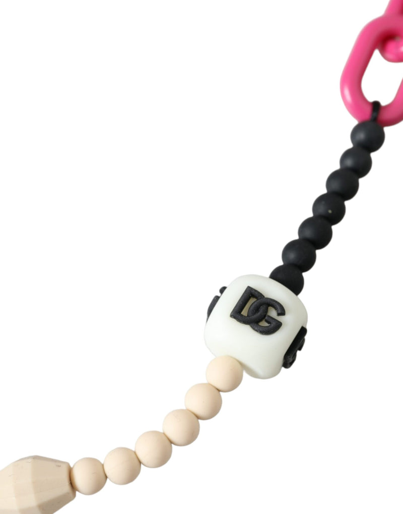 Dolce & Gabbana Multicolor Beaded Chain Logo Charm Women's Necklace