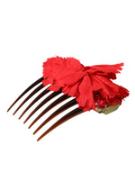 Dolce & Gabbana Red Silk Floral Gold Brass Women Hair Women's Comb