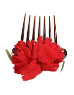 Dolce & Gabbana Red Silk Floral Gold Brass Women Hair Women's Comb