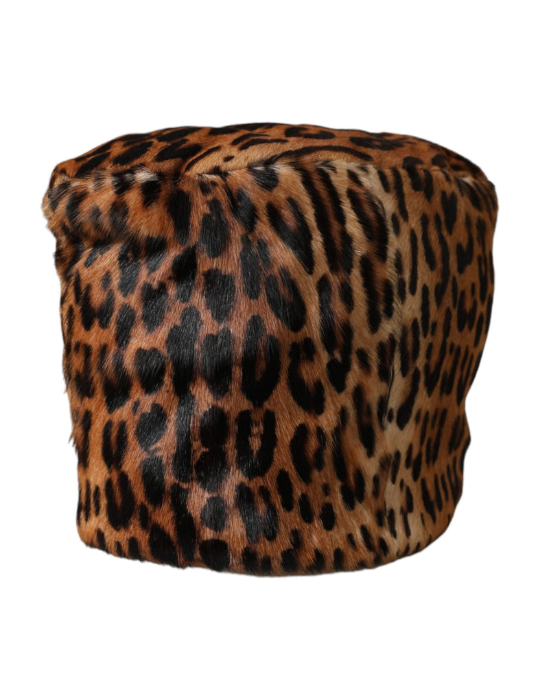 Dolce & Gabbana Brown Leopard Fur Women Bucket Women's Hat