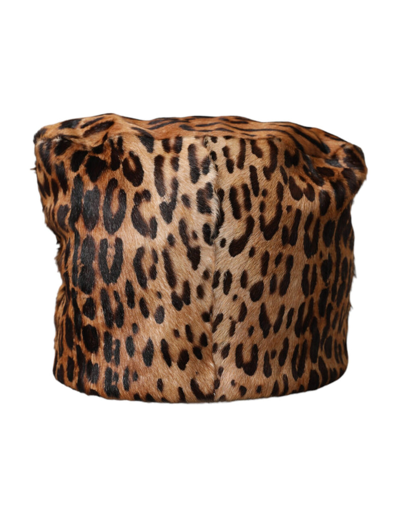 Dolce & Gabbana Brown Leopard Fur Women Bucket Women's Hat