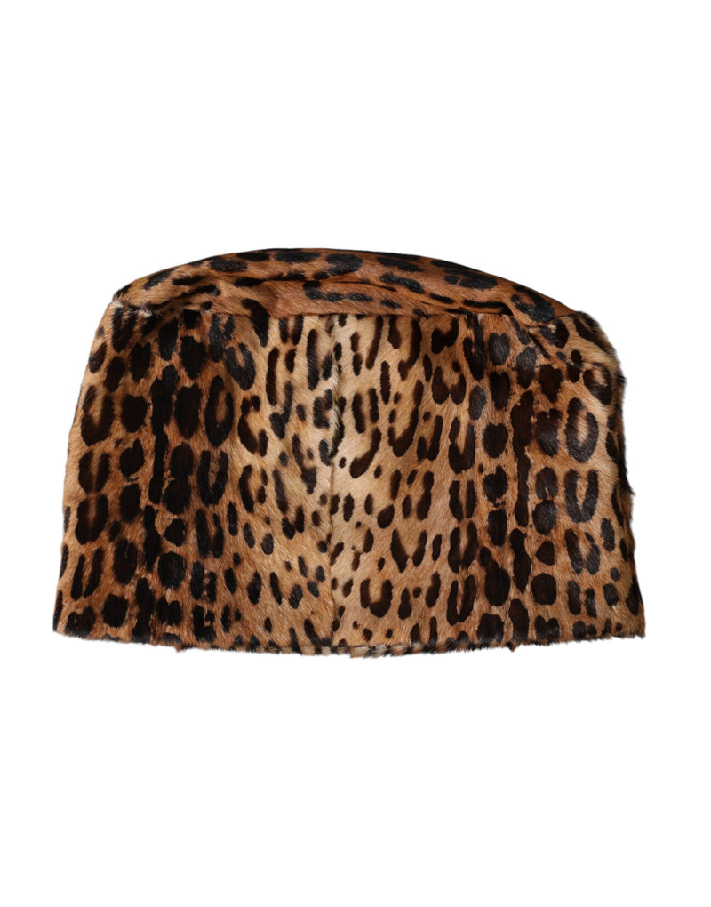 Dolce & Gabbana Brown Leopard Fur Women Bucket Women's Hat