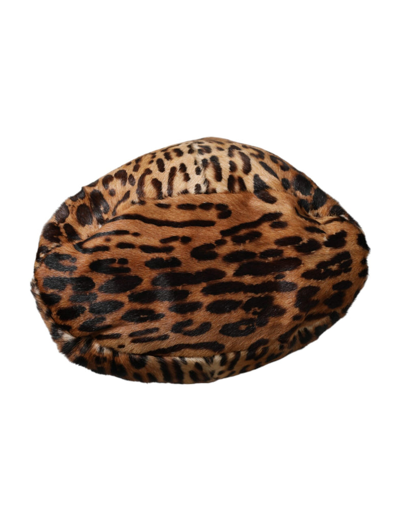 Dolce & Gabbana Brown Leopard Fur Women Bucket Women's Hat