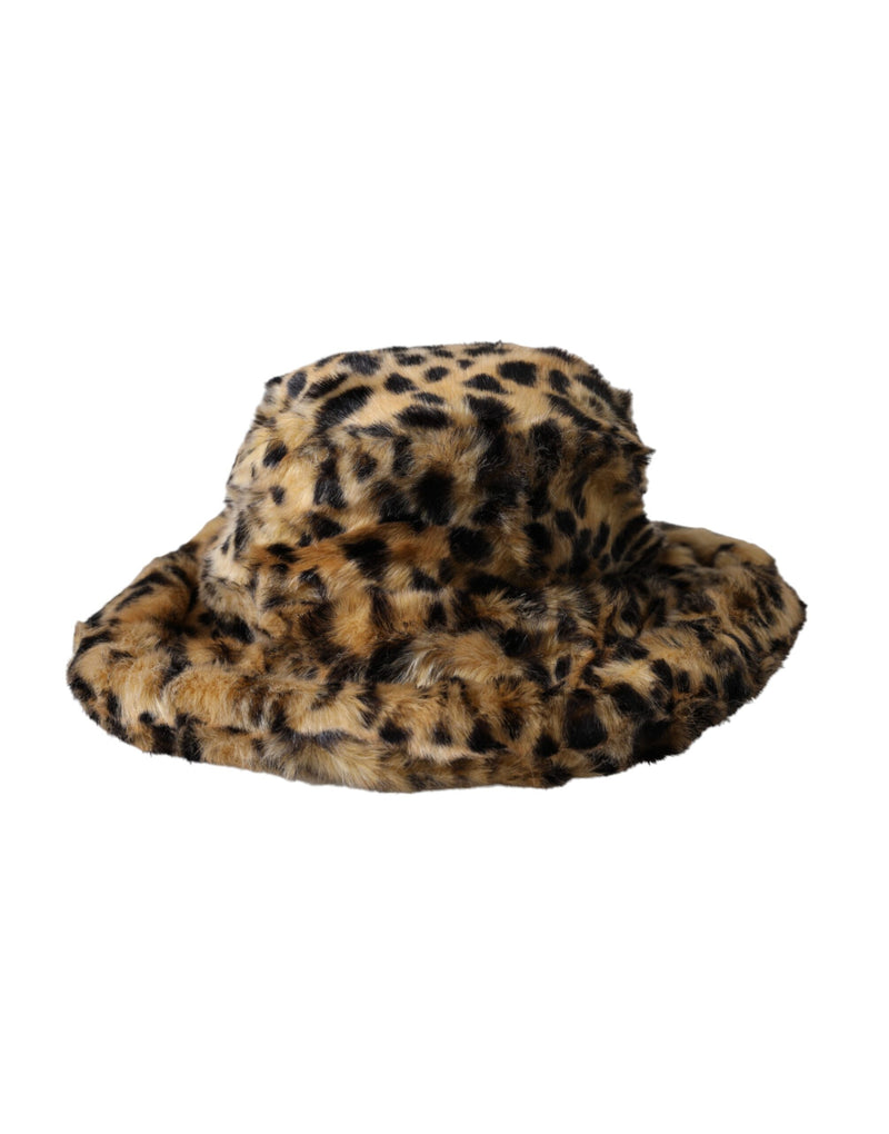 Dolce & Gabbana Brown Leopard Fur Women Bucket Women's Hat