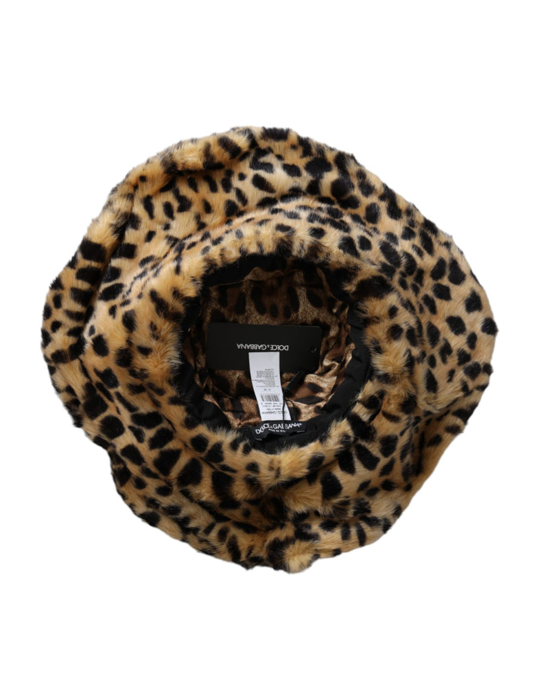 Dolce & Gabbana Brown Leopard Fur Women Bucket Women's Hat