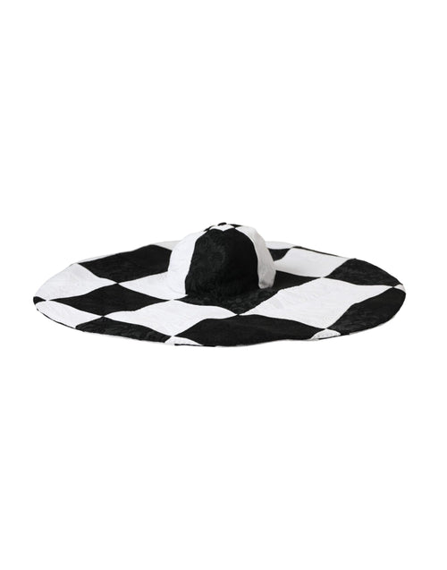 Dolce & Gabbana Black White Checkered Wide Brim Floppy Women's Hat