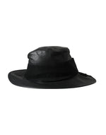 Dolce & Gabbana Black Leather DG Coin Crystal Wide Brim Women's Hat