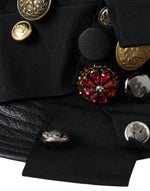 Dolce & Gabbana Black Leather DG Coin Crystal Wide Brim Women's Hat