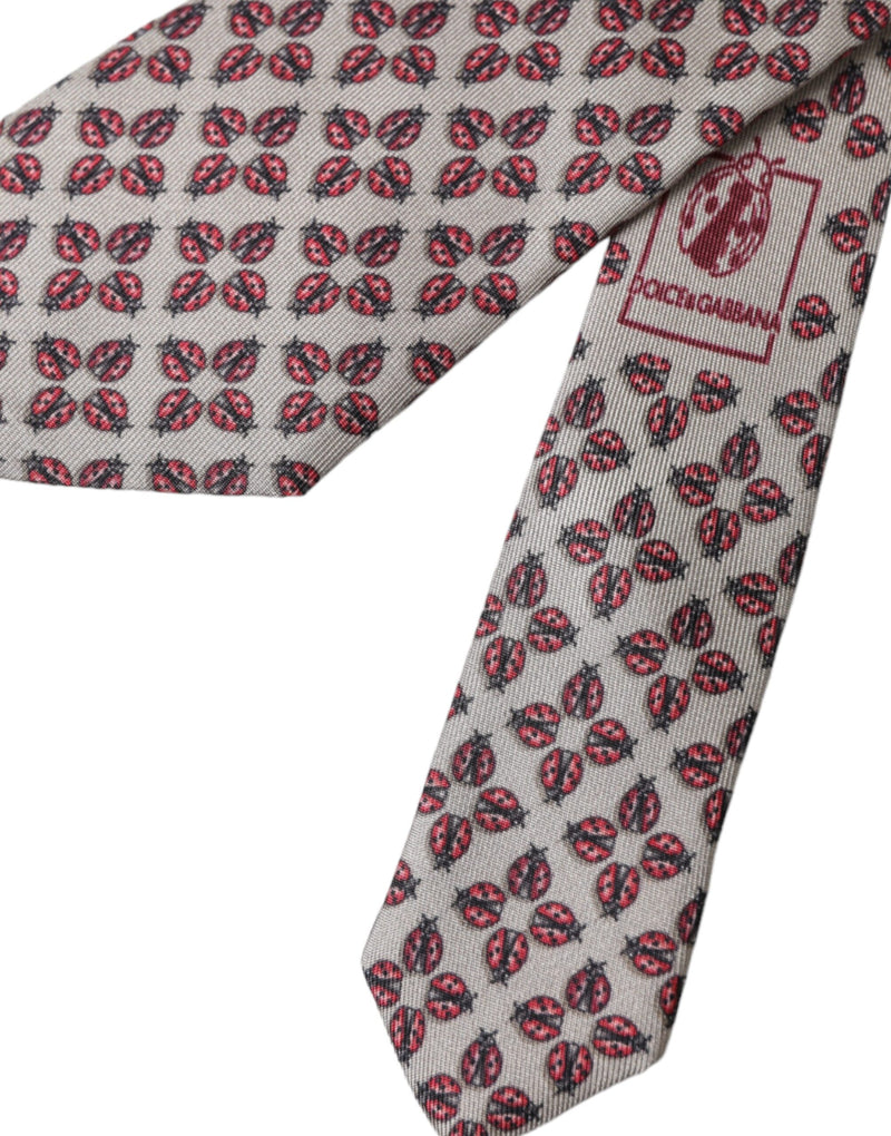 Dolce & Gabbana Beige Lady Bug Print Silk Adjustable Men Men's Tie