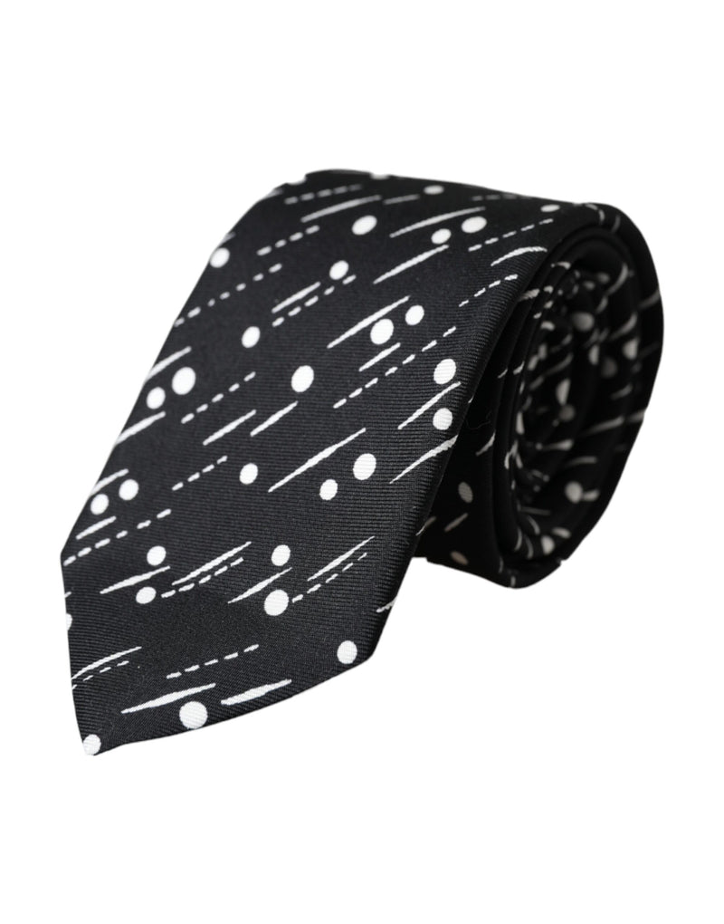 Dolce & Gabbana Black Dotted 100% Silk Adjustable Men's Tie