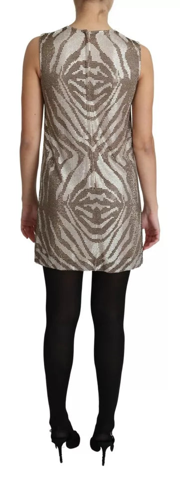 Dolce & Gabbana Brown Crystal Shift Mini Zebra Silver Women's Dress (Pre-Owned)