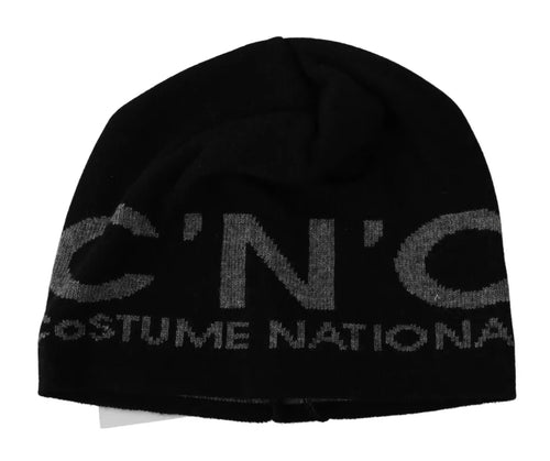 Costume National Black Wool Blend Branded Beanie Men's Hat