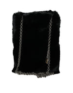 Dolce & Gabbana Black Faux Fur Silver Chain Crossbody Shoulder Purse Women's Bag