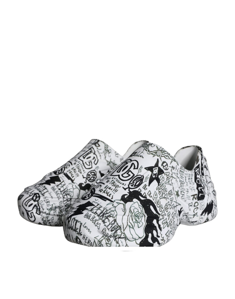 Dolce & Gabbana White Black Graffiti Daymaster Sneakers Men's Shoes