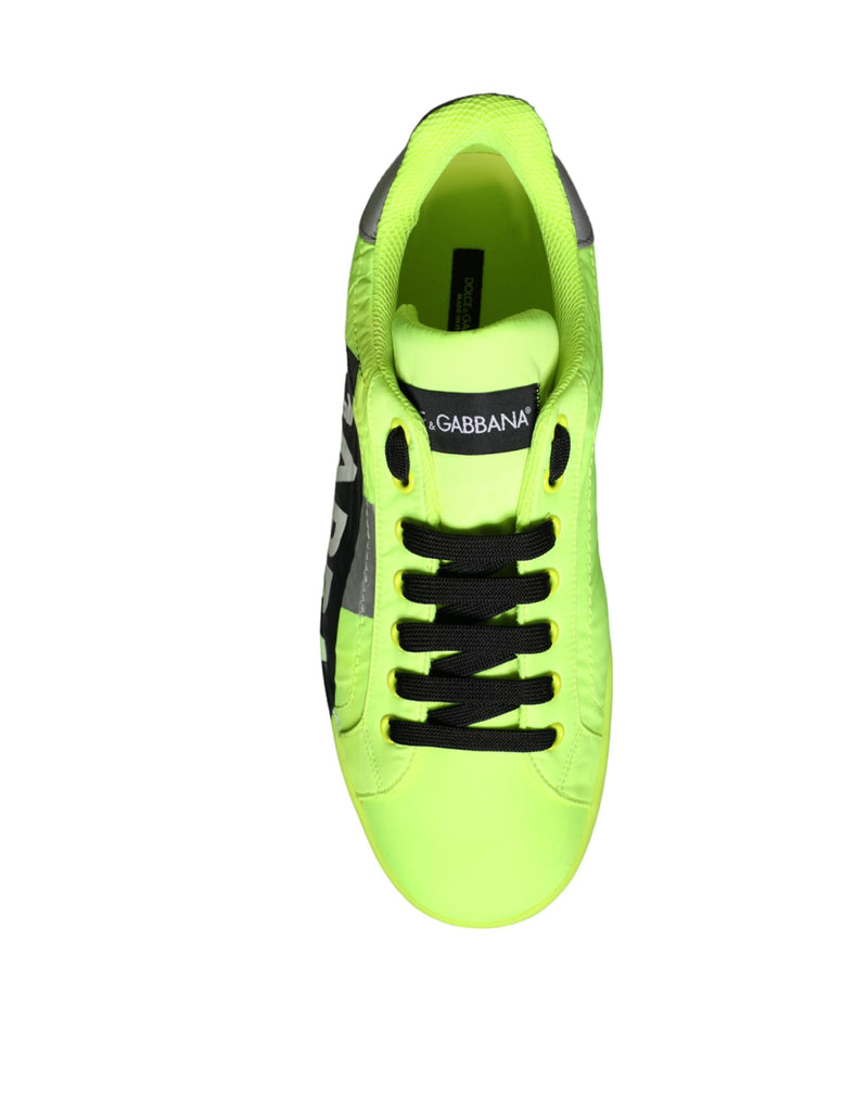 Dolce & Gabbana Neon Green Logo Tape Low Top Sneakers Men's Shoes