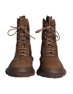 Dolce & Gabbana Brown Suede Leather Military Combat Men Boots Men's Shoes (Pre-Owned)