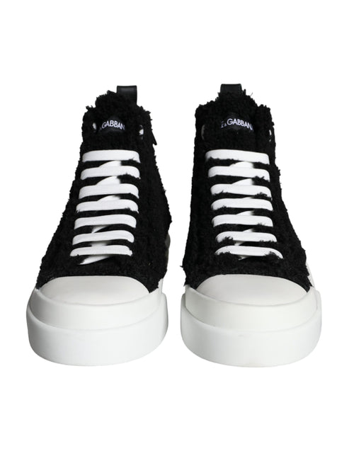 Dolce & Gabbana Black White Fur Logo High Top Sneaker Men's Shoes