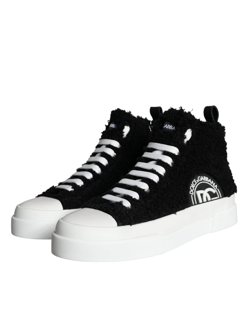 Dolce & Gabbana Black White Fur Logo High Top Sneaker Men's Shoes