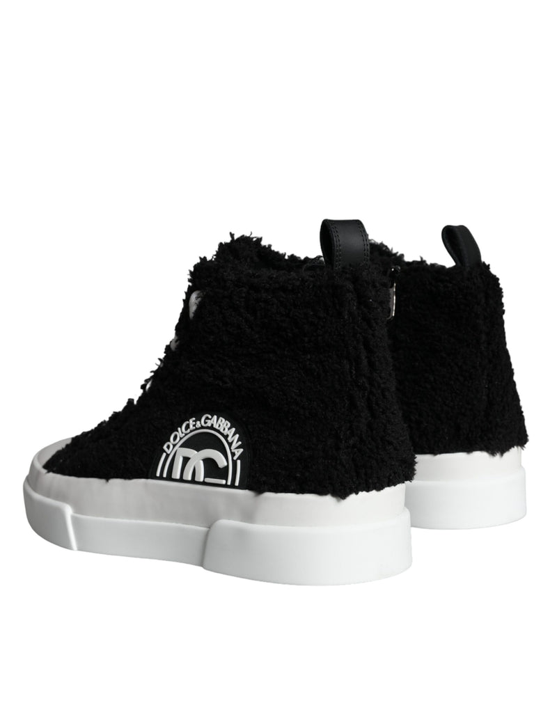 Dolce & Gabbana Black White Fur Logo High Top Sneaker Men's Shoes