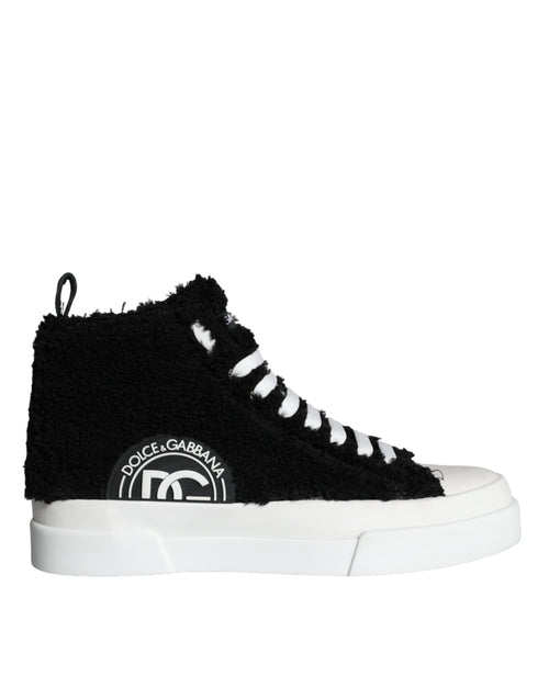 Dolce & Gabbana Black White Fur Logo High Top Sneaker Men's Shoes