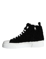 Dolce & Gabbana Black White Fur Logo High Top Sneaker Men's Shoes