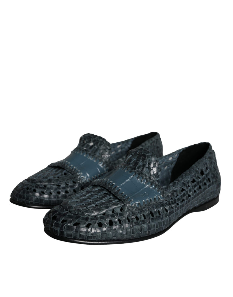 Dolce & Gabbana Blue Woven Leather Slip On Loafers Men Men's Shoes (Pre-Owned)