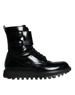 Dolce & Gabbana Black Leather Lace Up Men Mid Calf Boots Men's Shoes