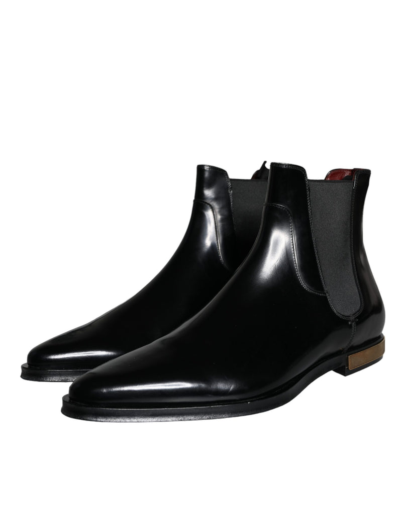 Dolce & Gabbana Black Leather Chelsea Ankle Boots Men's Shoes (Pre-Owned)