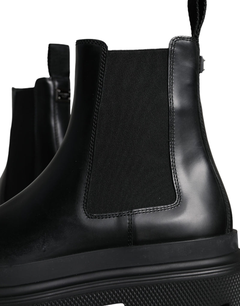 Dolce & Gabbana Black Leather Slip On Stretch Trekking Boots Men's Shoes