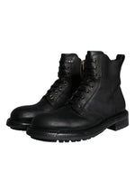 Dolce & Gabbana Black Lace Up Mid Calf Boots Men Men's Shoes (Pre-Owned)