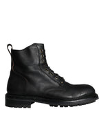 Dolce & Gabbana Black Lace Up Mid Calf Boots Men Men's Shoes (Pre-Owned)