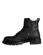 Dolce & Gabbana Black Lace Up Mid Calf Boots Men Men's Shoes (Pre-Owned)