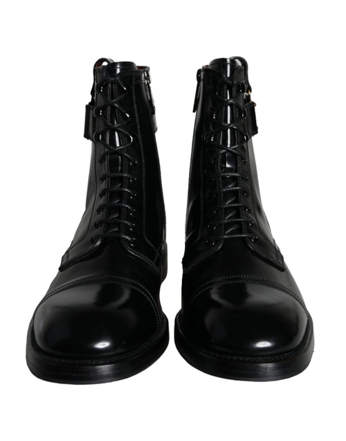 Dolce & Gabbana Black Logo Lace Up Mid Calf Men Boots Men's Shoes