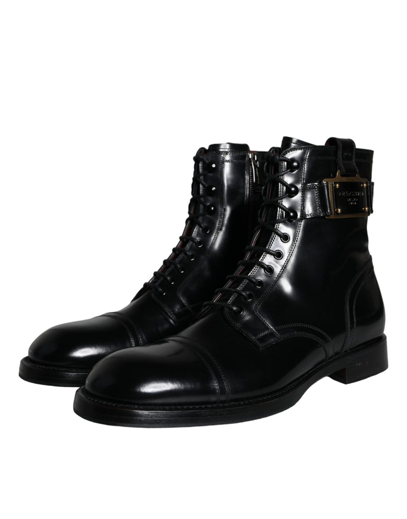 Dolce & Gabbana Black Logo Lace Up Mid Calf Men Boots Men's Shoes