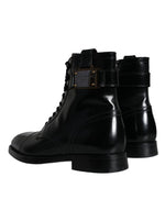 Dolce & Gabbana Black Logo Lace Up Mid Calf Men Boots Men's Shoes